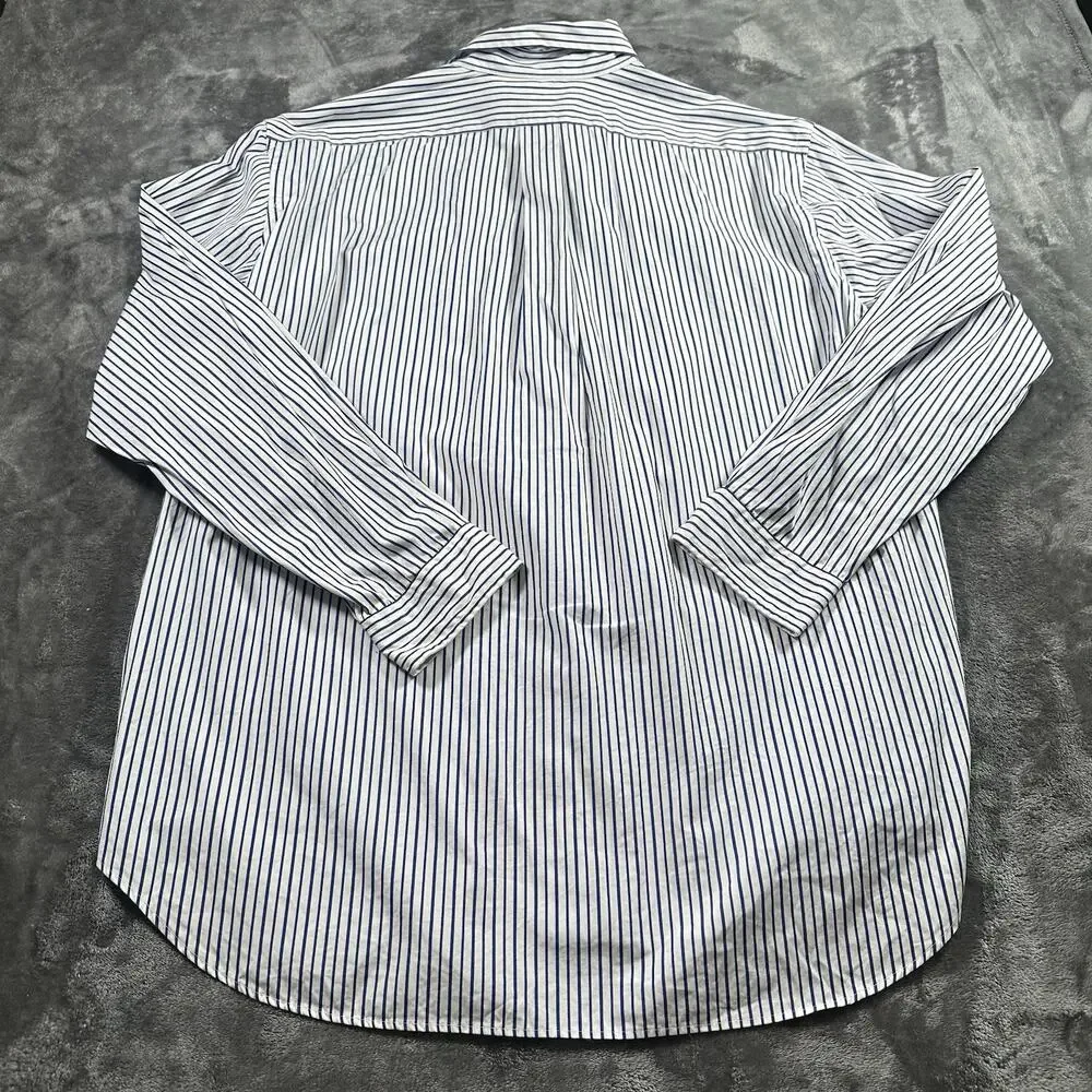 Polo Ralph Lauren Shirt Men’s 17.5” 34/35‎ White/Blue Classic Fit Striped Preppy